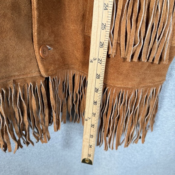 Leather Jacket Womens XL Fringe Brown Button Front Longline 70s Western - Picture 7 of 10